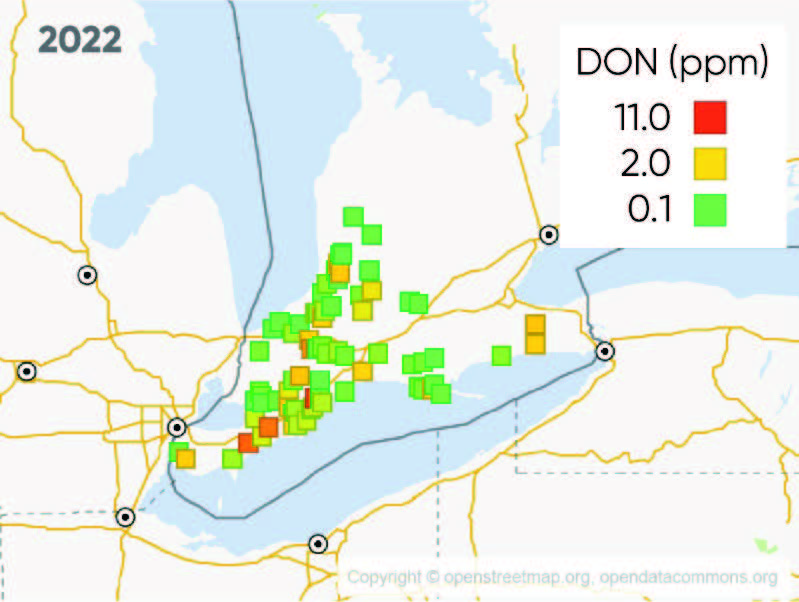 Location mean DON levels (ppm) at 2022 sampling sites.